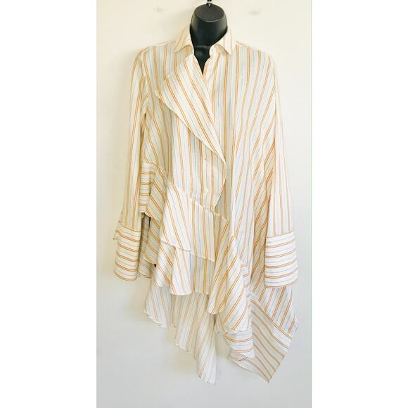 Palmer Harding Top Shirt Hi-Low US 0/2 Cotton Blend Poplar Velour Stripe - Picture 1 of 12